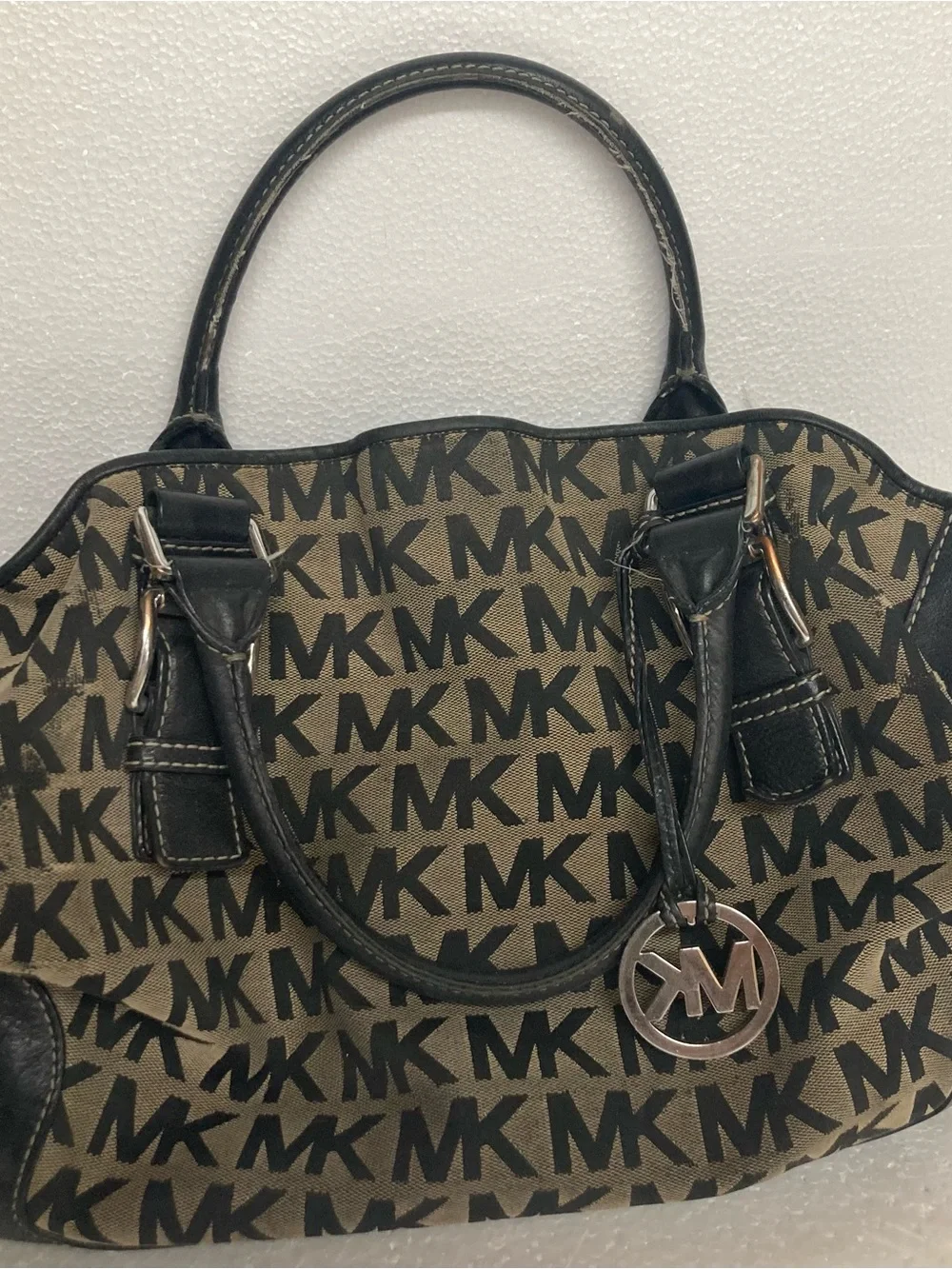 Michael Kors Tan and Black Signature MK Satchel